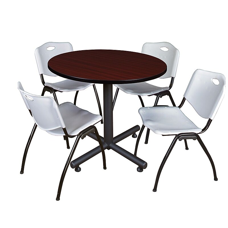 Regency 36-inch Round Laminate Mahogany Table with 4 M Stacker Chairs, Gray