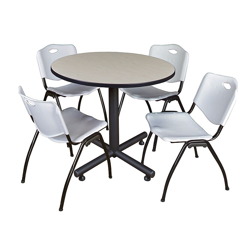 Regency 36-inch Round Laminate Maple Training Rooms Table with 4 M Stacker Chairs, Gray