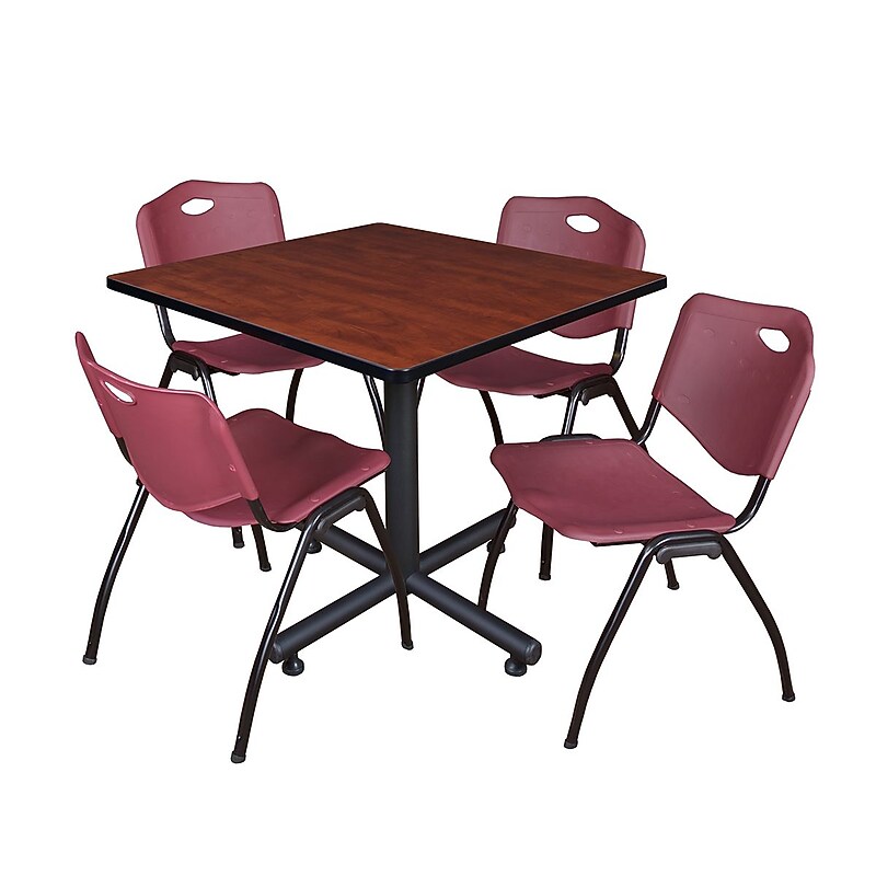 Regency 42-inch Square Laminate Room Table with 4 Stack Chairs, Burgundy
