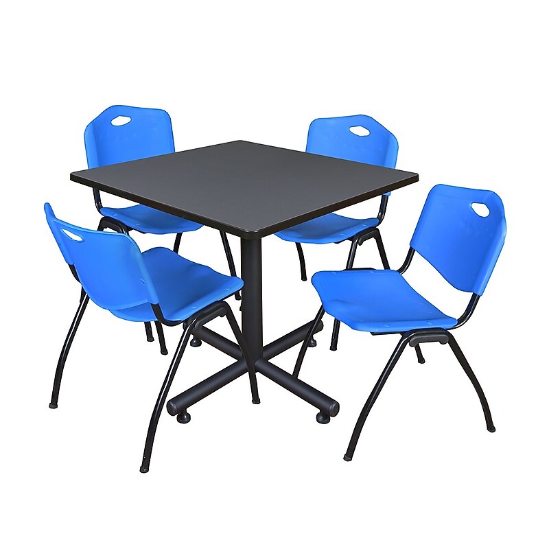 Regency 42-inch Square Laminate Table Gray 4 M Stacker Chairs, Blue