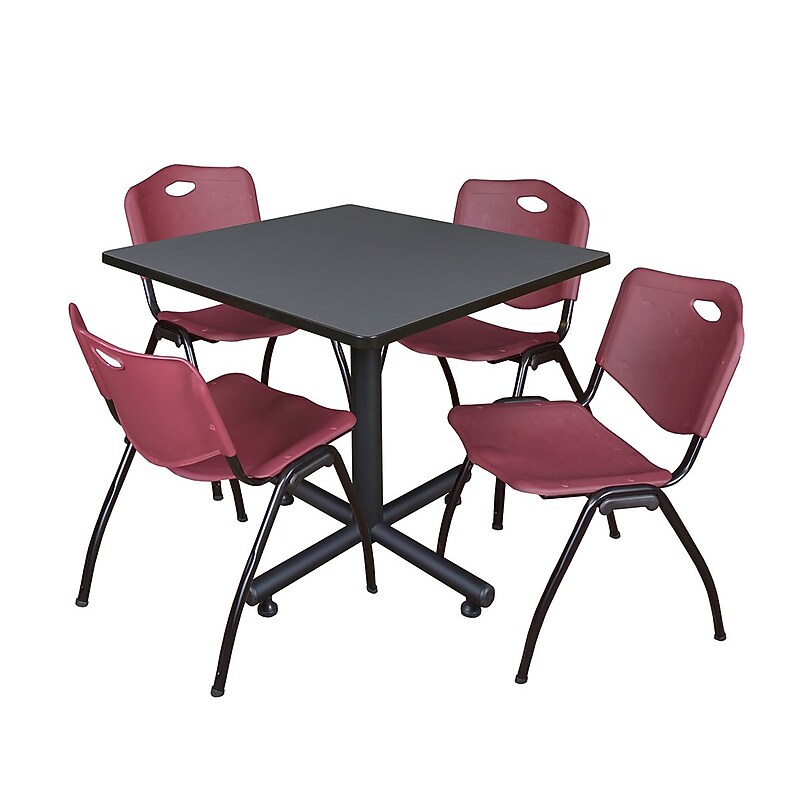 Regency 42-inch Square Laminate Table Gray 4 M Stacker Chairs, Burgundy