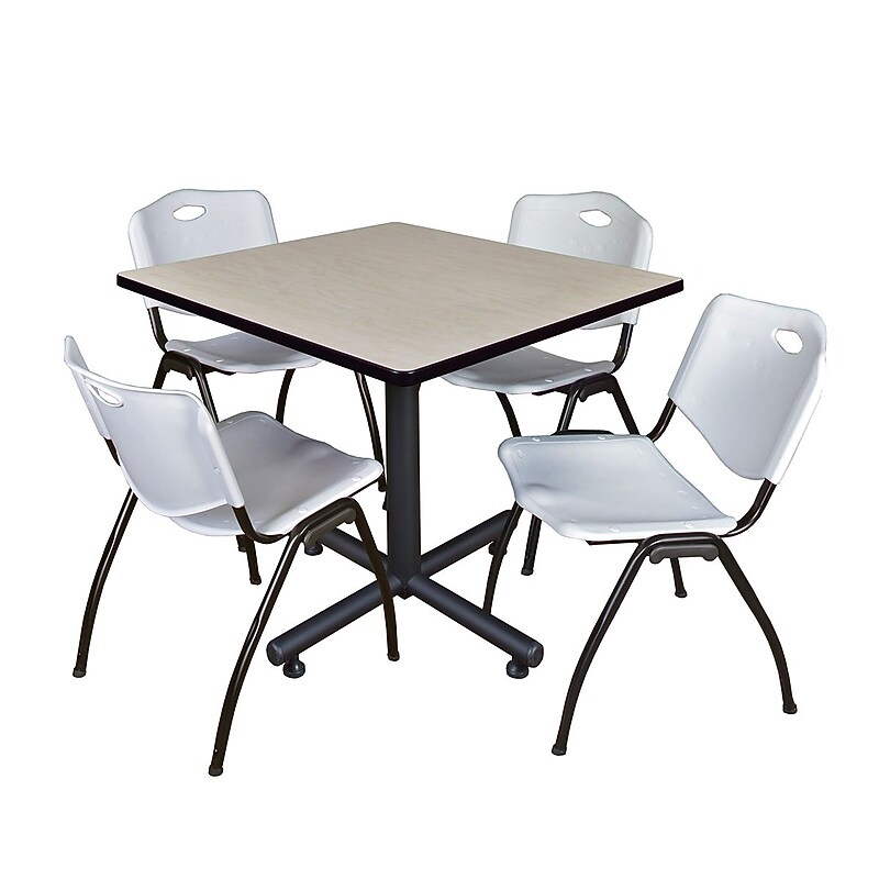 Regency 42-inch Square Laminate Table Maple With 4 M Stacker Chairs, Gray