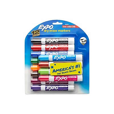 Expo® Low Odor Chisel Tip Dry-Erase Markers, Assorted, 12/pk (80699)