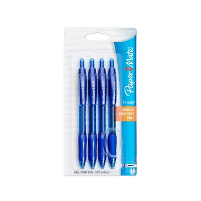 Paper Mate Profile Retractable Ballpoint Pen Bold Point 1.4 mm Blue 4 pk 89472