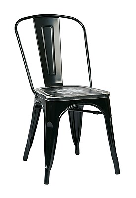 OSP Designs Bristow Metal Wood Chair with Vintage Seat Black Ash Crazy Horse