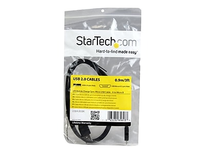 StarTech 3 USB Male Micro USB Male Cable With Mobile Charge Sync Black