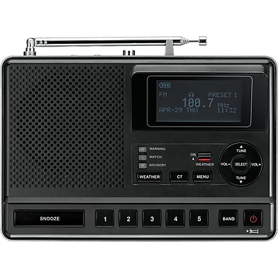 Sangean CL 100 Table Top Weather Hazard Alert Alarm Clock Radio Black 6 VDC 400 mA 87.5 108 MHz FM
