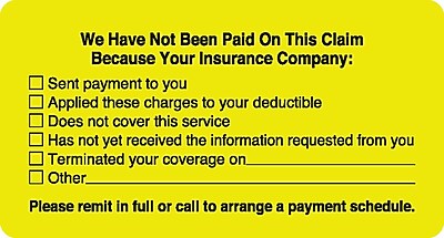 Patient Insurance Labels; No Payment Checklist Fl Chartreuse 1 3 4x3 1 4 500 Labels