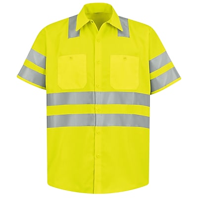 Red Kap Men s Hi Visibility Work Shirt Class 3 Level 2 SS x XXL Fluorescent Yellow Green