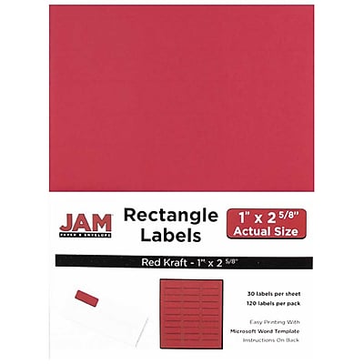 JAM Paper Mailing Address Labels 1 x 2 5 8 AstroBrights Red 120 pack 4514939