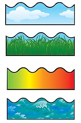 Carson Dellosa 156 x 2.25 Scalloped Variety Border Set I Clouds Grass Rainbow and Ocean Waves 144028