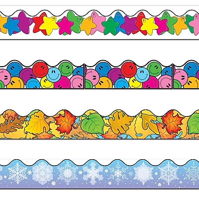 Carson Dellosa 156 x 2.25 Scalloped Variety Border Set III Snowflake Colored Leaves Smiley Faces and Colorful Stars 144030