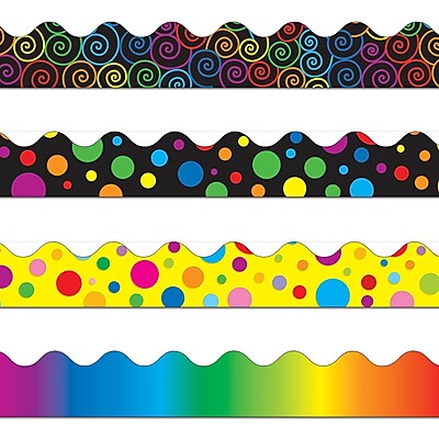 Carson Dellosa 144031 156 x 2.25 Scalloped Variety Border Set IV Rainbow Colorful Dots Big Rainbow Dots and Rainbow Swirls