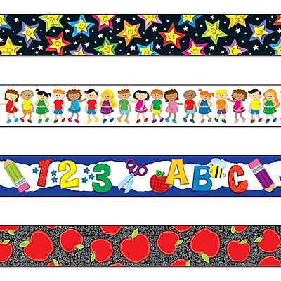 Carson Dellosa 144547 144 x 3 Back to School Straight Border Set Stars Kids School Fun and Apples