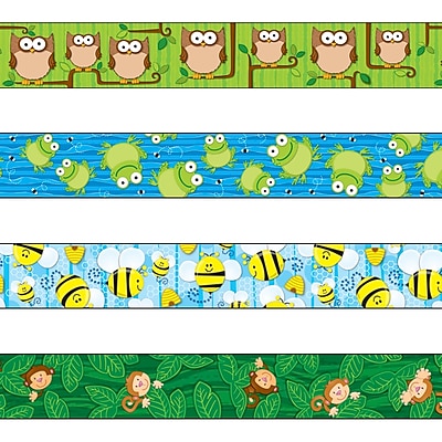 Carson Dellosa 144548 144 x 3 Variety Straight Border Set Woodland Owls Frogs Bees and Monkeys