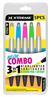 Xtreme Cables 3 in 1 Highlighter Stylus Pen 5 Pack