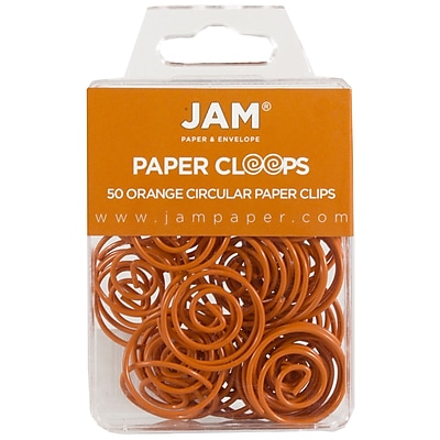 JAM Paper Circular Colored Papercloops Orange Round Paper Clips 50 pack 21827540