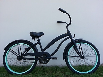 Greenline Bicycles Girl's 24'' Single Speed Beach Cruiser Bike; Flat Black with Mint Green