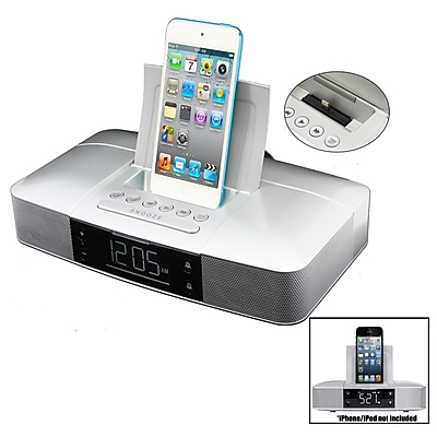 Capello Slimline Silver Dual Alarm Clock w\/Lightning Connector (Ci210)