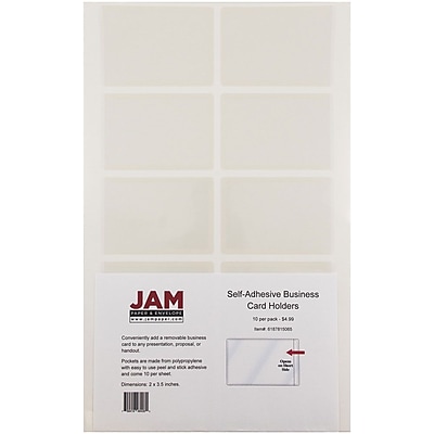 JAM Paper Self Adhesive Business Card Holder Pocket Clear 10 pack 6187815065