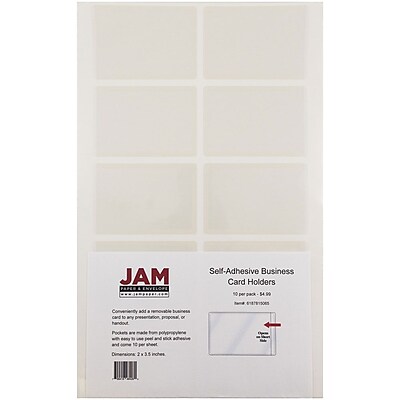 JAM Paper Self Adhesive Business Card Holder Pocket Clear 10 pack 6187815065