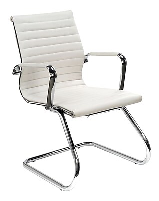 OfficeSource Guest Series Leather Conference Office Chair Fixed Arms White 10828WHT