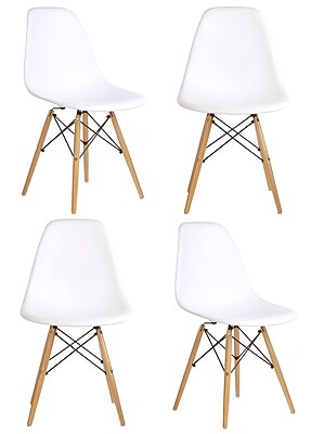 eModern Decor Slope Shell Side Chair Set of 4 ; White