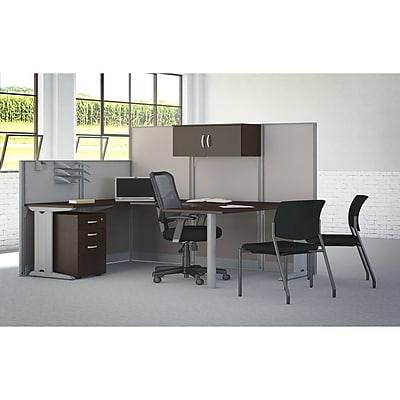 Bush Business Furniture Office in an Hour 89W x 65D U Workstation with Storage and Chair Mocha Cherry WC36896 03SC