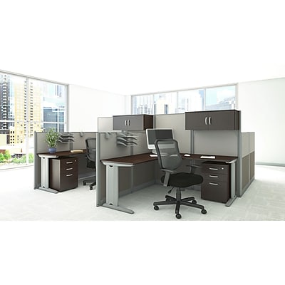 Bush Business Furniture Office in an Hour 65W x 65D L Workstation with Storage and Chair Mocha Cherry WC36894 03SC