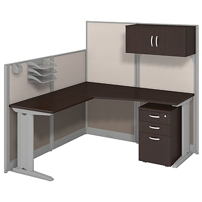 Bush Business Furniture Office in an Hour 65W x 65D L Workstation with Storage and Accessory Kit Mocha Cherry WC36894 03STGK