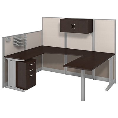 Bush Business Furniture Office in an Hour 89W x 65D U Workstation with Storage and Accessory Kit Mocha Cherry WC36896 03STGK