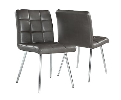 Monarch Specialties 32 H Leather Look and Chrome Dining Chair Gray 2 Chairs I 1072