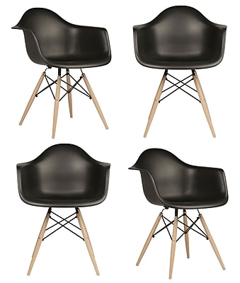 eModern Decor Mid Century Modern Scandinavian Arm Chair Set of 4 ; Black