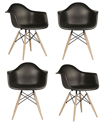 eModern Decor Mid Century Modern Scandinavian Arm Chair Set of 4 ; Black
