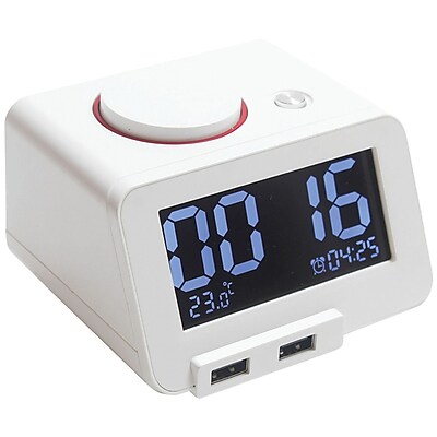HOMTIME White Alarm Clock with Dual USB Charging Ports (SFN19306)