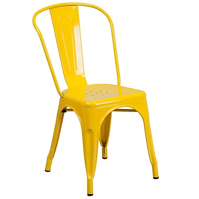 Flash Furniture Metal Indoor Outdoor Stackable Chair Yellow Powder Coat Finish CH31230YL