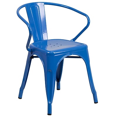 Flash Furniture Metal Indoor Outdoor Chair with Arms Blue CH31270BL