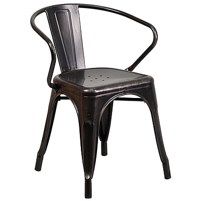 Flash Furniture Metal Indoor Outdoor Chair with Arms Black Antique Gold CH31270BQ
