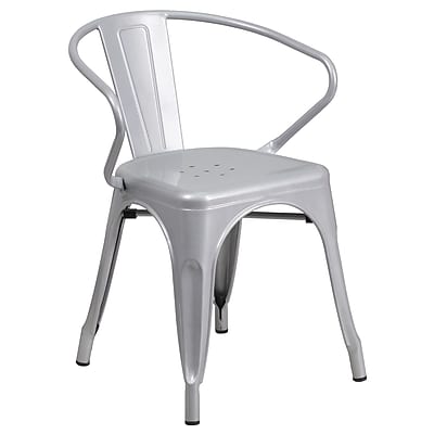 Flash Furniture Metal Indoor Outdoor Chair Silver with Arms CH31270SIL
