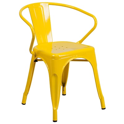 Flash Furniture Metal Indoor Outdoor Chair with Arms Yellow CH31270YL