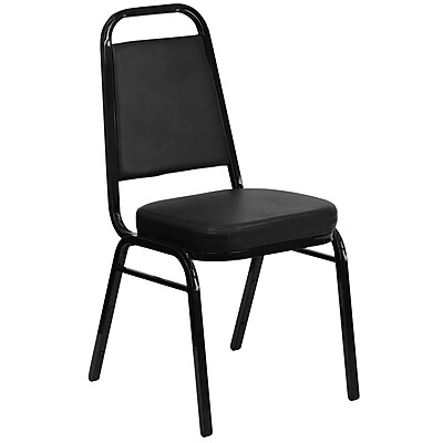 Flash Furniture Hercules Trapezoid Back Stacking Banquet Chair Black Vinyl 2.5 Thick Seat Black Frame FDBHF1