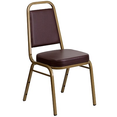 Flash Furniture Hercules Trapezoidal Back Stacking Banquet Chair Brown Vinyl 2.5 Seat Gold Frame FDBHF1AGBN