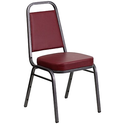 Flash Furniture Hercules Trapezoidal Back Stacking Chair Burgundy Vinyl 2.5 Seat Silver Vein Frame FDBHF1SVBY