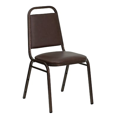 Flash Furniture Hercules Series Trapezoidal Back Stacking Banquet Chair Brown Vinyl 1.5 Seat Copper Vein Frame FDBHF2BN