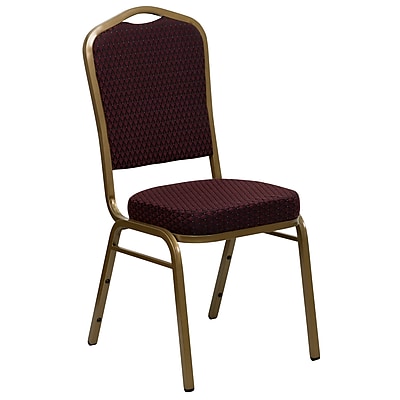 Flash Furniture Hercules Series Crown Back Stacking Banquet Chair Burgundy Patterned Fabric and Gold Frame 2.5 D Seat