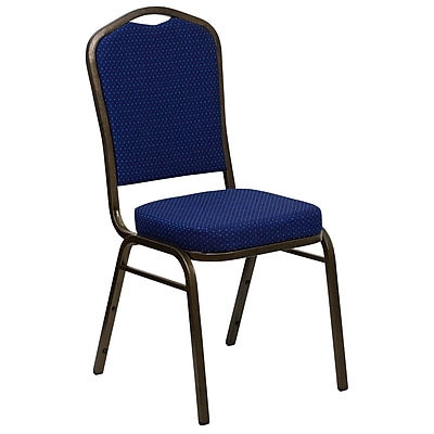 Flash Furniture Hercules Crown Back Stacking Chair Navy Blue Patterned Fabric 2.5 Seat Gold Vein Frame FDC01GV208