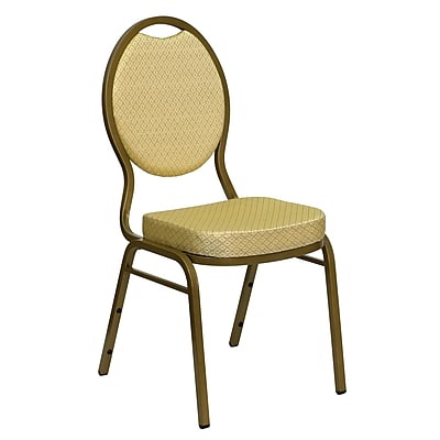 Flash Furniture Hercules Stacking Banquet Chair Teardrop Back Beige Patterned Fabric 2.5 Seat Gold Frame FDC04AG2811