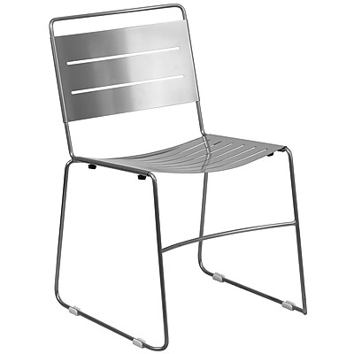 Flash Furniture Hercules Series Indoor Outdoor Metal Stack Chair Silver Powder Coat Finish HA1SIL