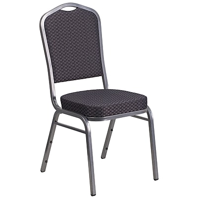 Flash Furniture Hercules Crown Back Stacking Banquet Chair Black Patterned Fabric 2.5 Seat Silver Vein Frame HFC01SVE26BK