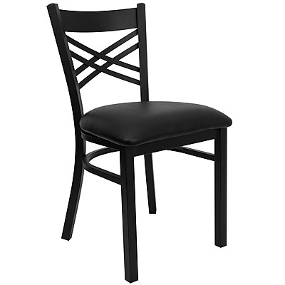 Flash Furniture Hercules Series Black X Back Metal Restaurant Chair Black Vinyl Seat XU6FOBXBKBLKV
